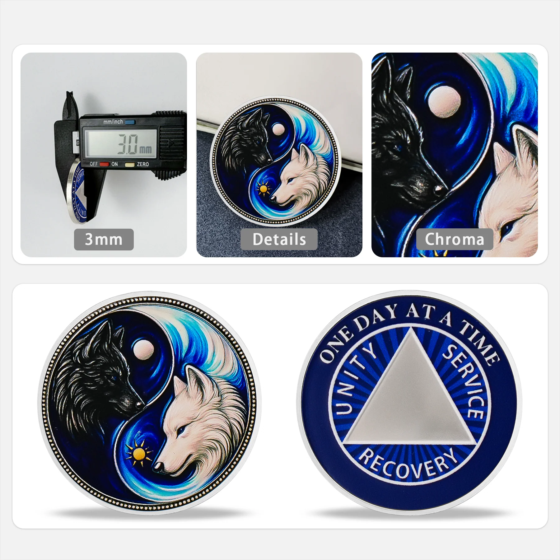 Personalized Sobriety Mint Eternal Balance Dual Wolf AA Recovery Medallion/Chip/Coin - Image 6