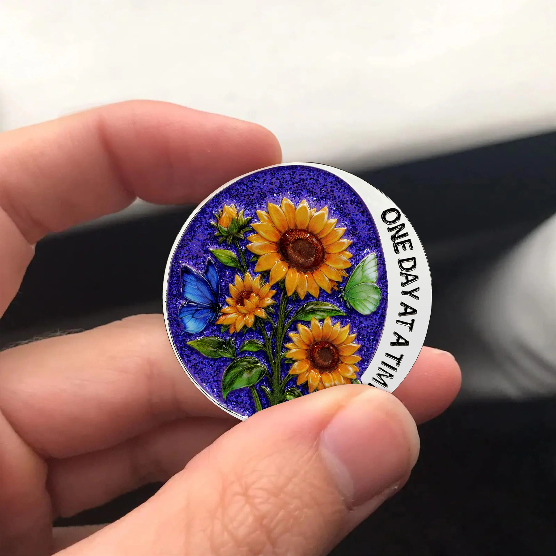 Personalized Sobriety Mint Glittering Sunflower AA Recovery Medallion/Chip/Coin - Image 3