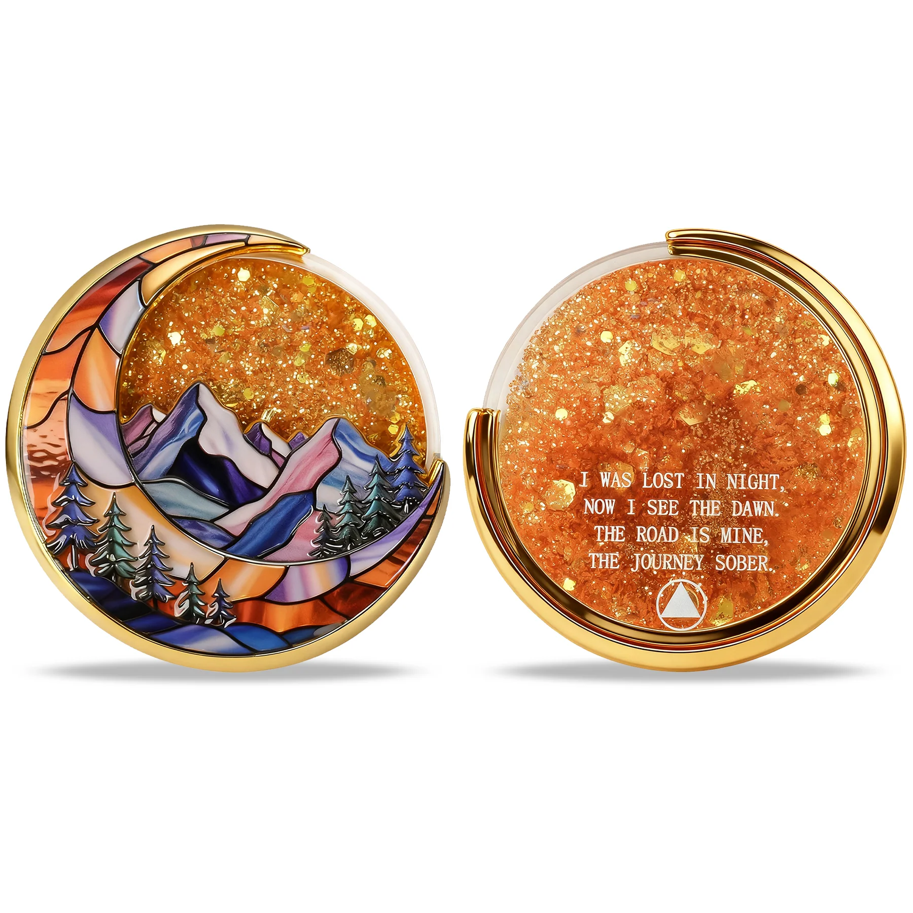 Personalized Sobriety Mint Glittering Mesmerizing Mountain & Moon Flow Sand AA Recovery Medallion/Chip/Coin - Image 9