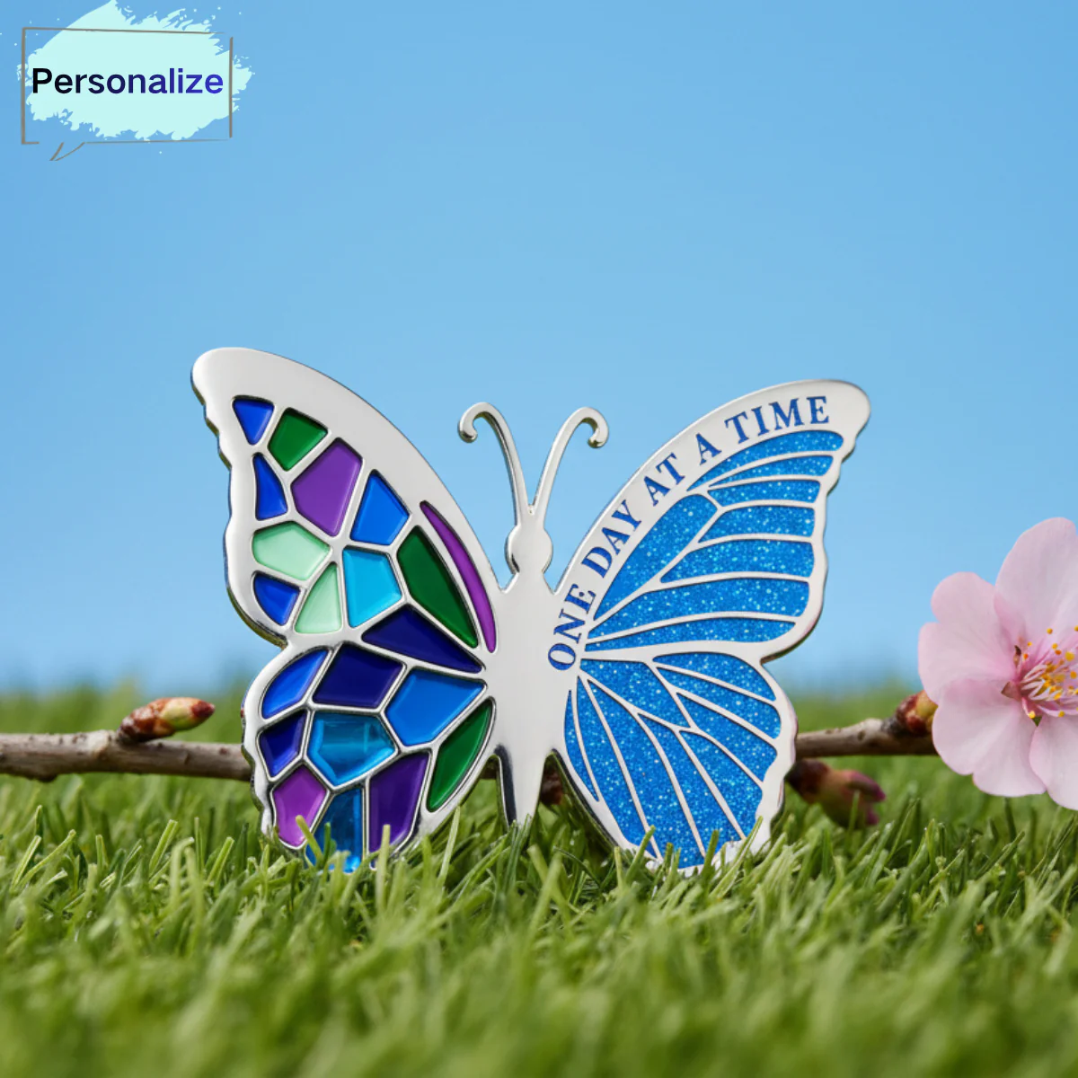Personalized Sobriety Mint Glittering Serenity Butterfly AA Recovery Medallion/Bookmark/Coin