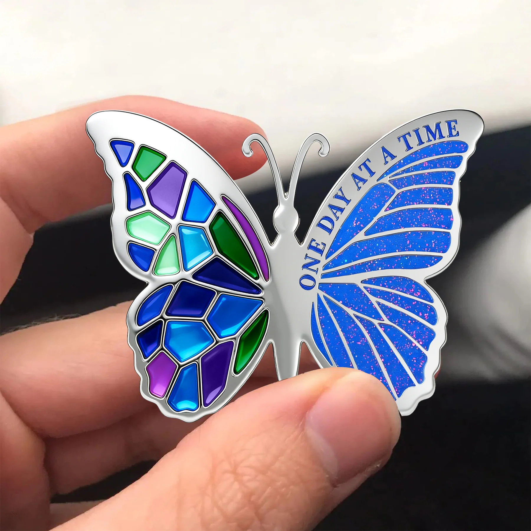 Personalized Sobriety Mint Glittering Serenity Butterfly AA Recovery Medallion/Bookmark/Coin - Image 5