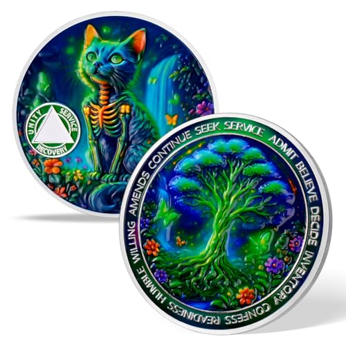 Personalized Sobriety Mint Glow Forest Cat AA Recovery Medallion/Chip/Coin - Image 3