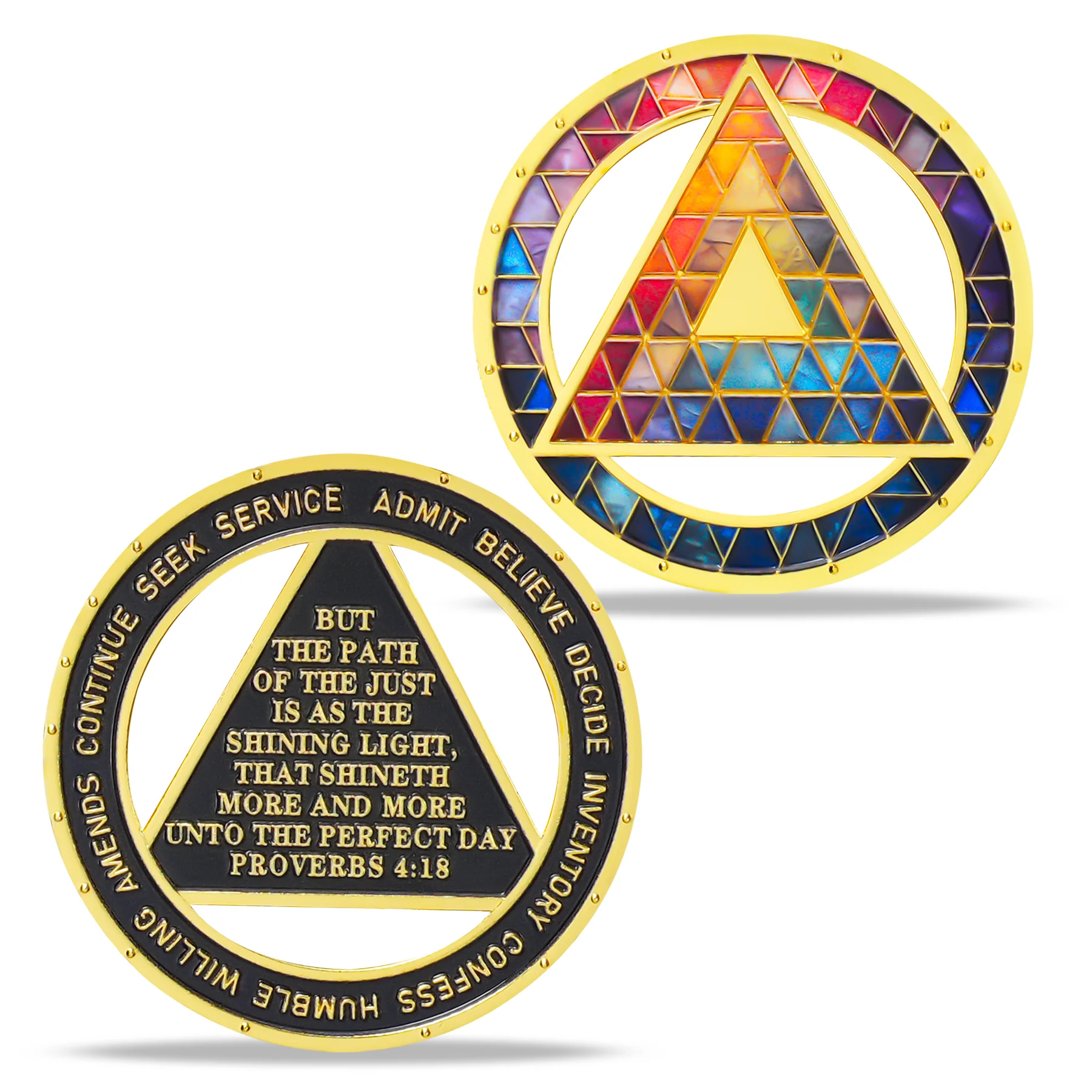 Personalized Sobriety Mint Hollowed-Out Iridescent Glass Rainbow AA Recovery Medallion/Chip/Coin - Image 2