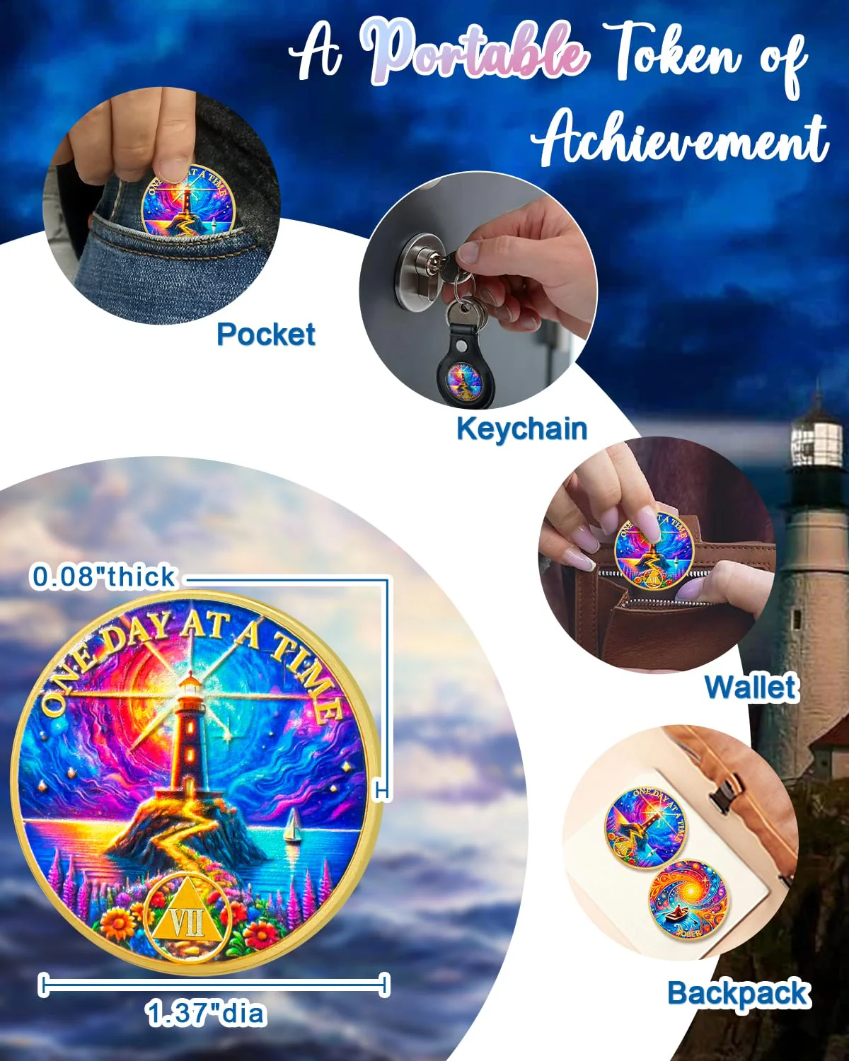 Personalized Sobriety Mint Lighthouse Dream Boat AA Recovery Medallion/Chip/Coin - Image 5