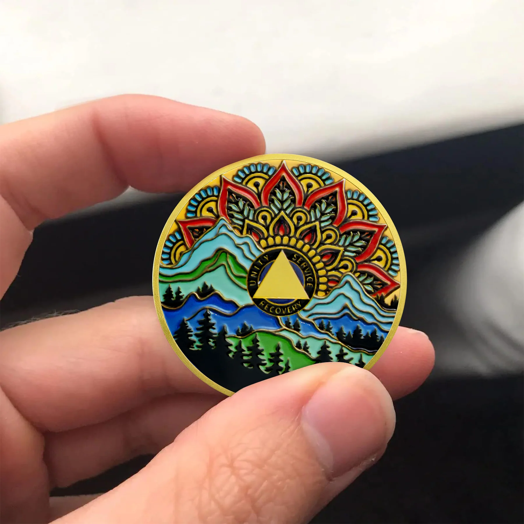 Personalized Sobriety Mint Mandala Mountain AA Recovery Medallion/Chip/Coin - Image 3