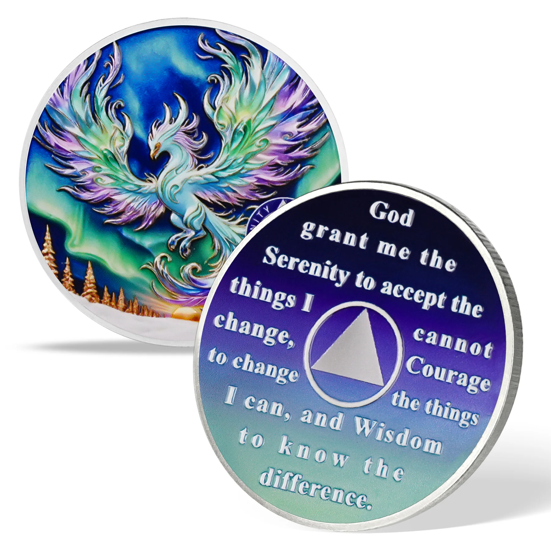 Personalized Sobriety Mint Metallic Aurora Wings AA Recovery Medallion/Chip/Coin - Image 9
