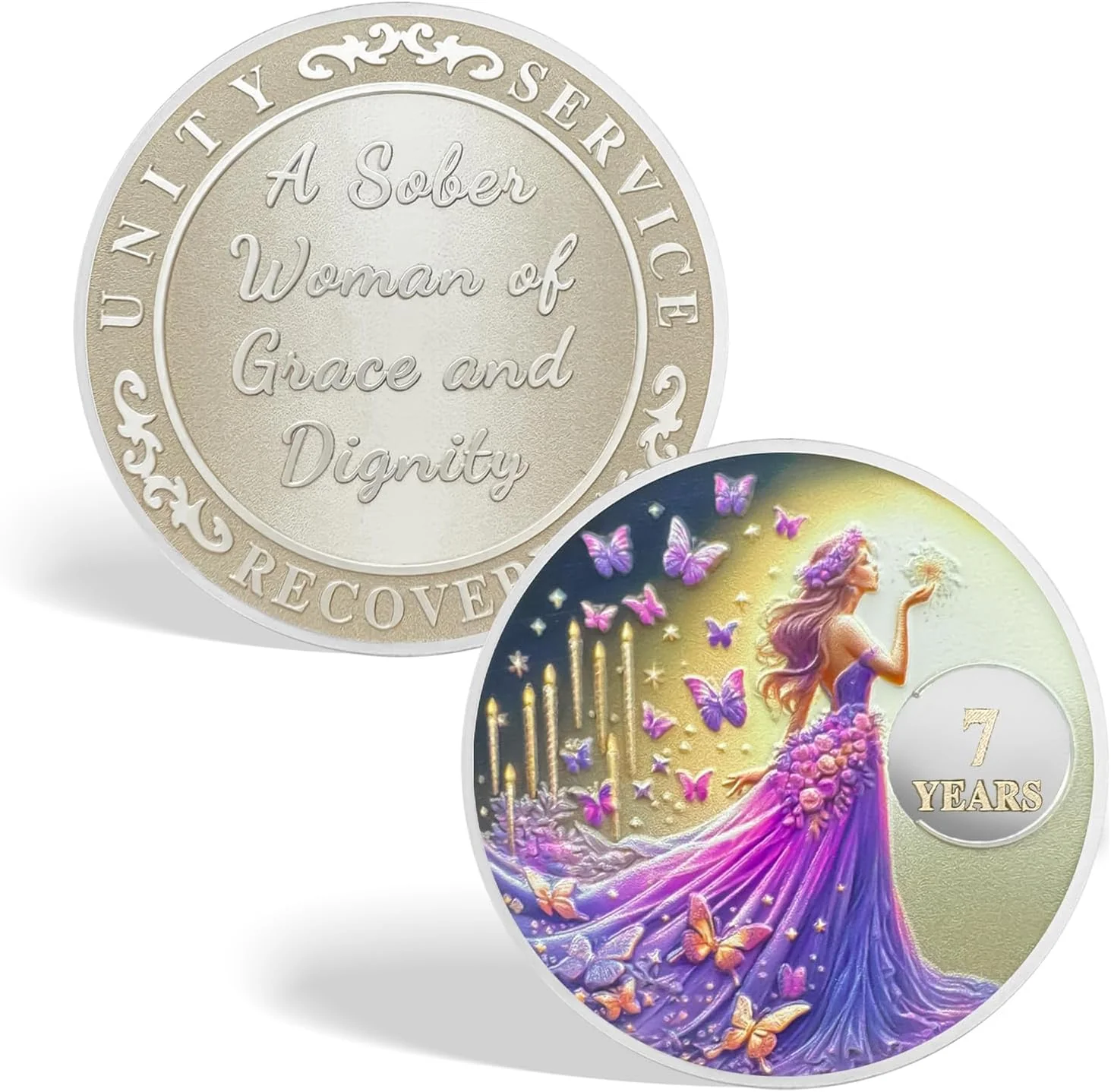 Personalized Sobriety Mint Purple Butterfly Fairy AA Recovery Medallion/Chip/Coin - Image 15
