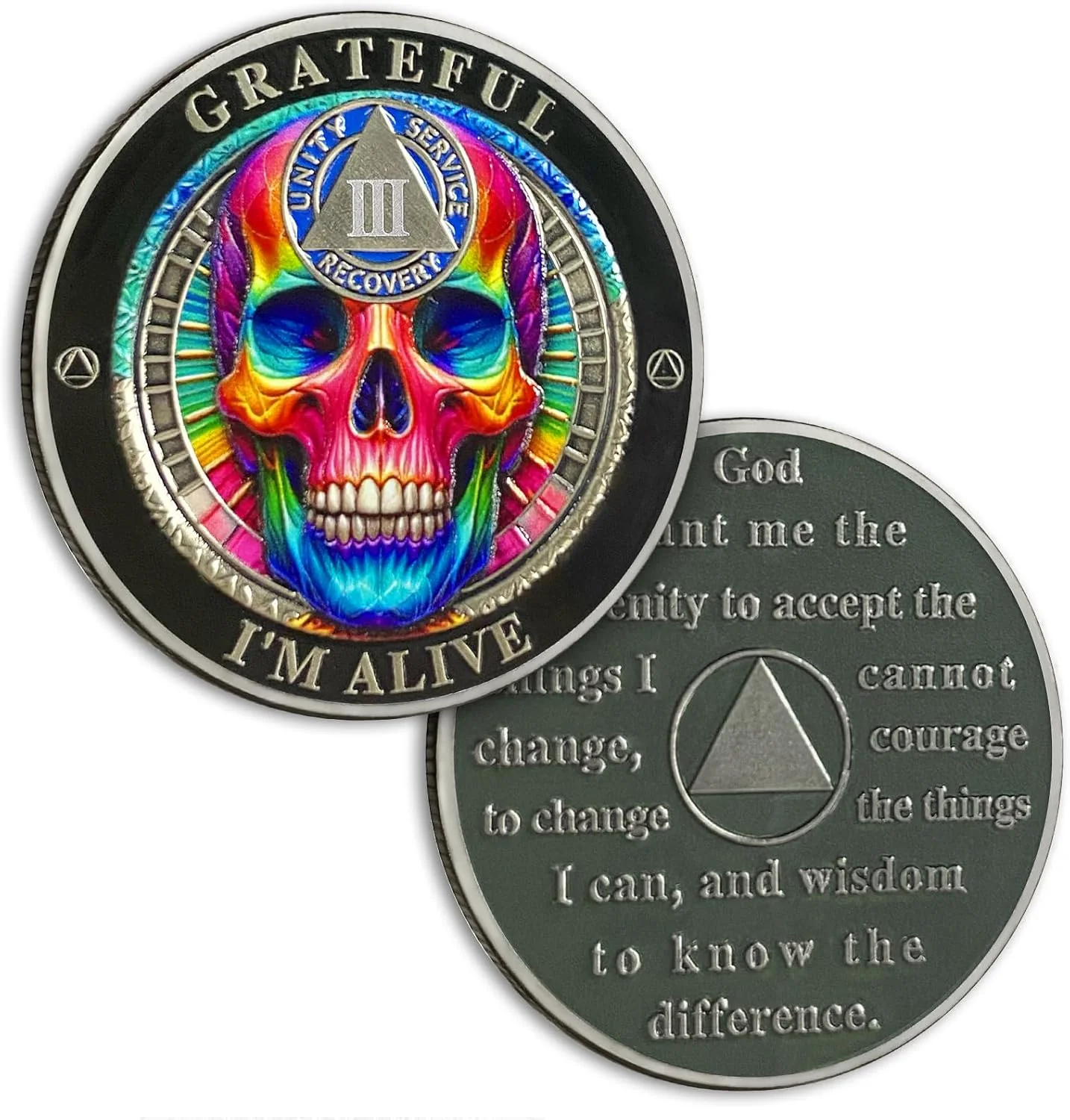 Personalized Sobriety Mint Rainbow Skull AA Recovery Medallion/Chip/Coin - Image 12
