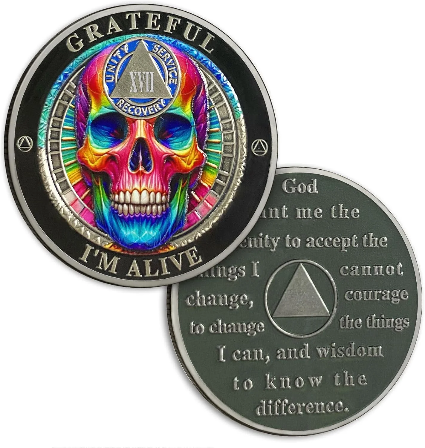 Personalized Sobriety Mint Rainbow Skull AA Recovery Medallion/Chip/Coin - Image 26