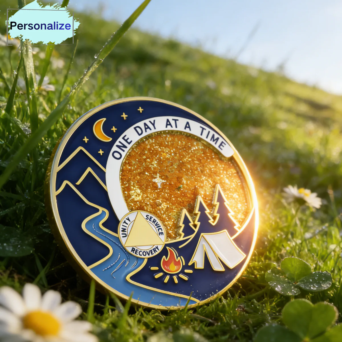 Personalized Sobriety Mint Shooting Star Glittering Mesmerizing Flow Sand AA Recovery Medallion/Chip/Coin - Image 22