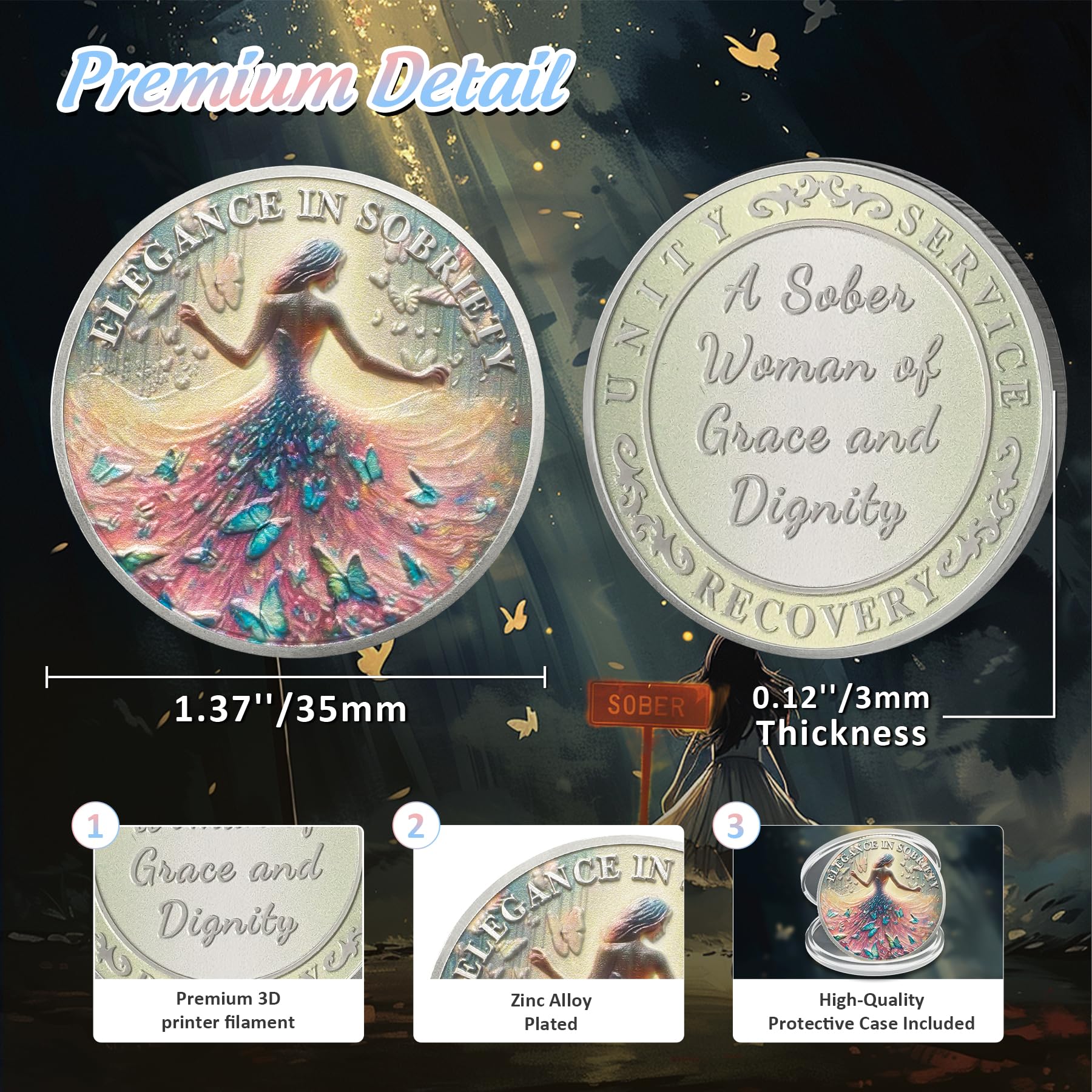 Personalized Sobriety Mint Sister Power Addiction Artsy Grace Women AA Recovery Medallion/Chip/Coin - Image 8