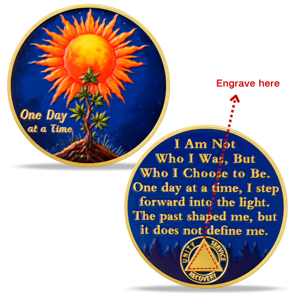 Personalized Sobriety Mint Sun Trees Milestone AA Recovery Medallion/Chip/Coin - Image 2