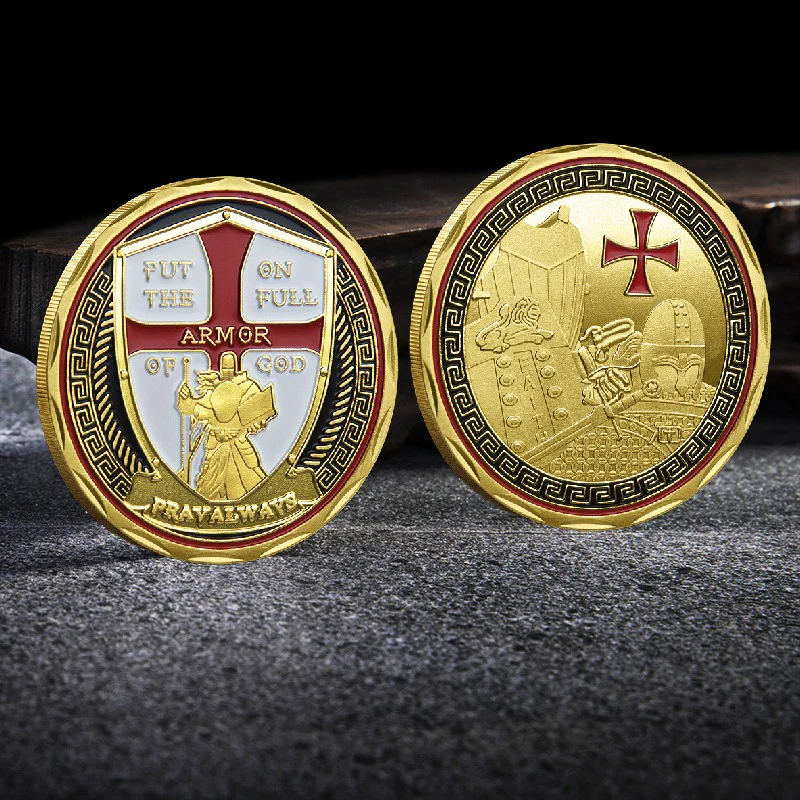 Put On the Full Armor of God Challenge Coin Crusader Pray Always Collectible Coin - Image 3