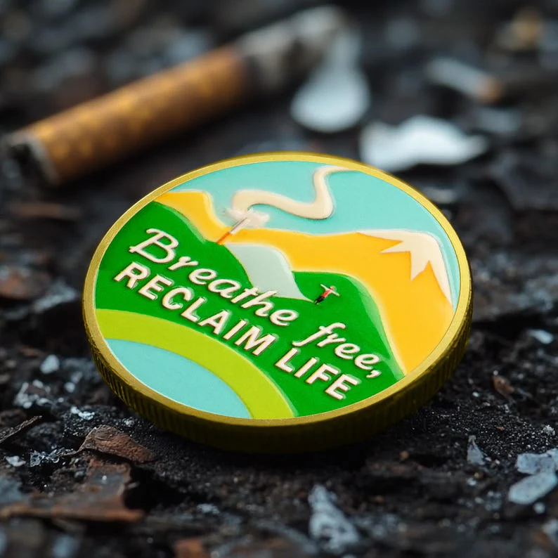 Quit Smoking Recovery Breathe Free Sobriety Coin - Image 3