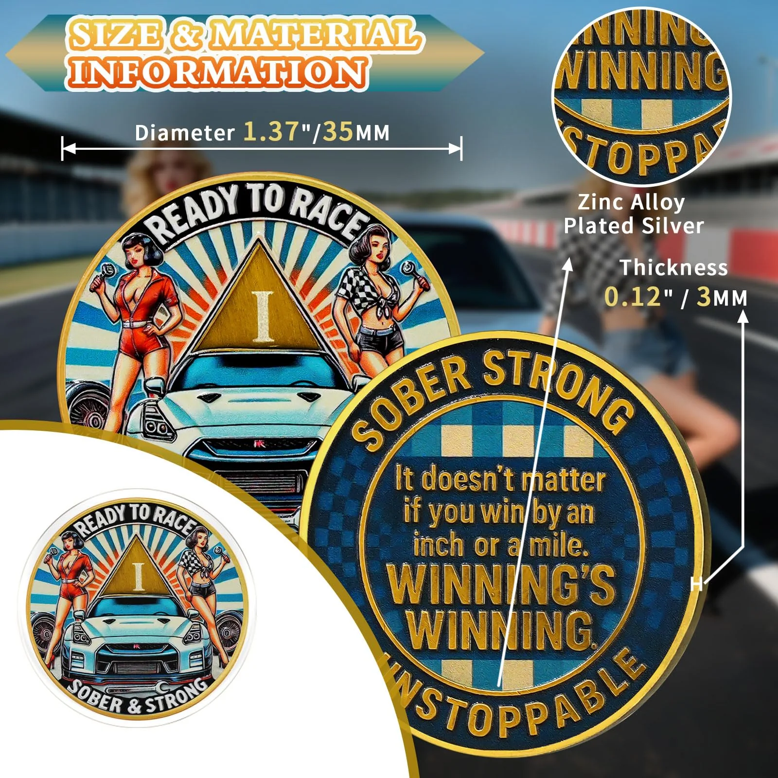 Personalized Ready to Race Race Queen Sobriety Coin - Image 6