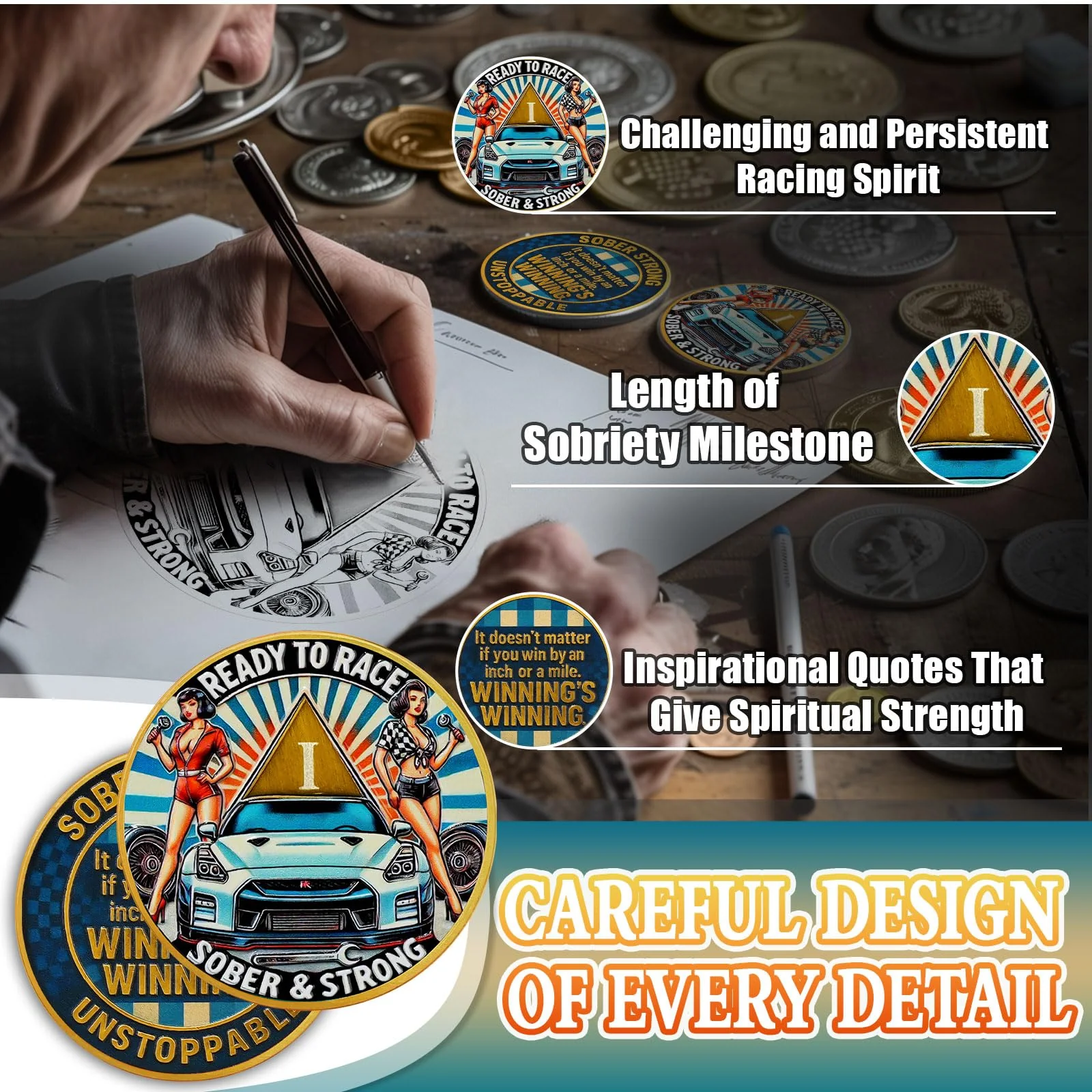 Personalized Ready to Race Race Queen Sobriety Coin - Image 7