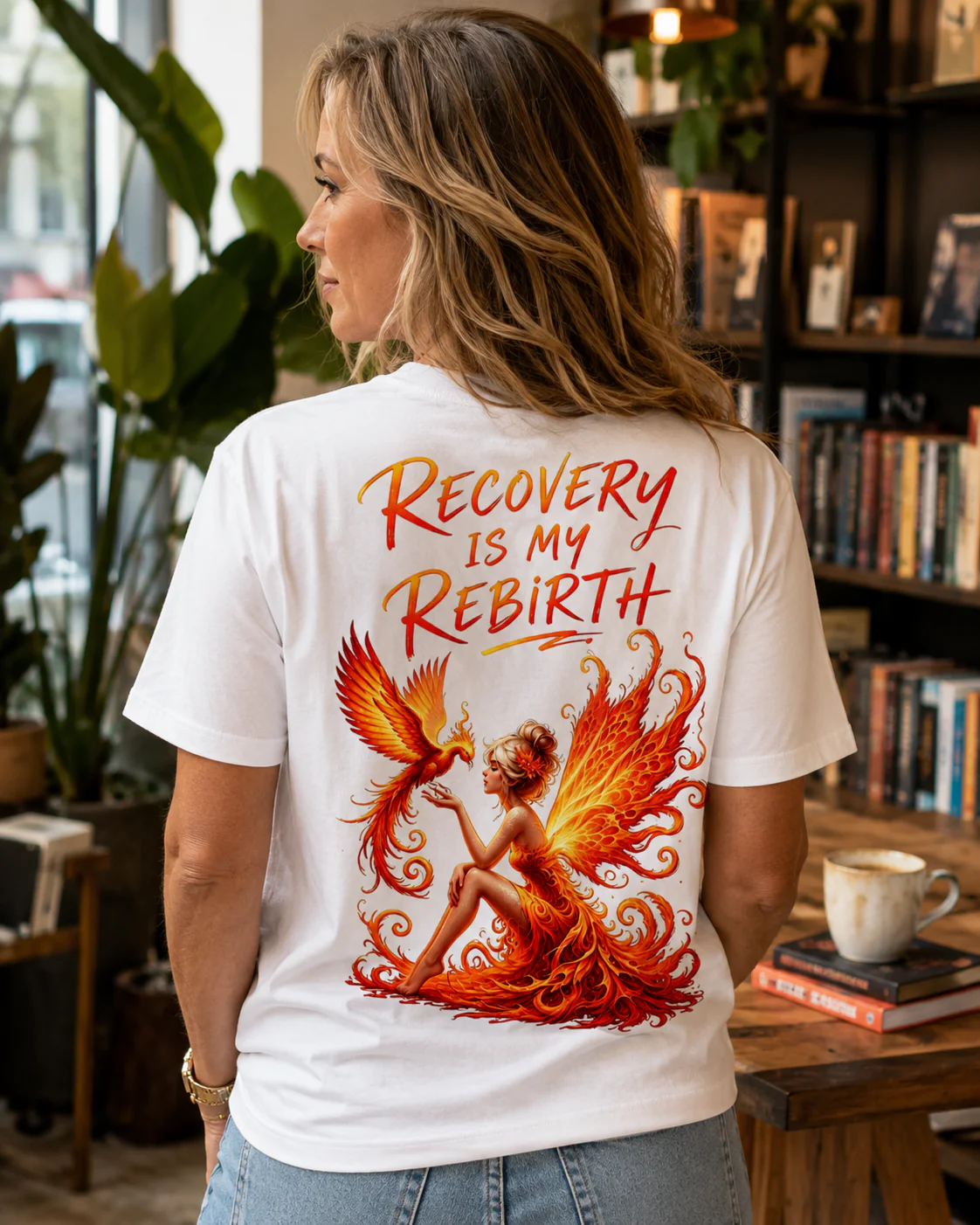 Recovery Is My Rebirth– Phoenix & Flames Tee | Fiery Empowerment Shirt - Image 4