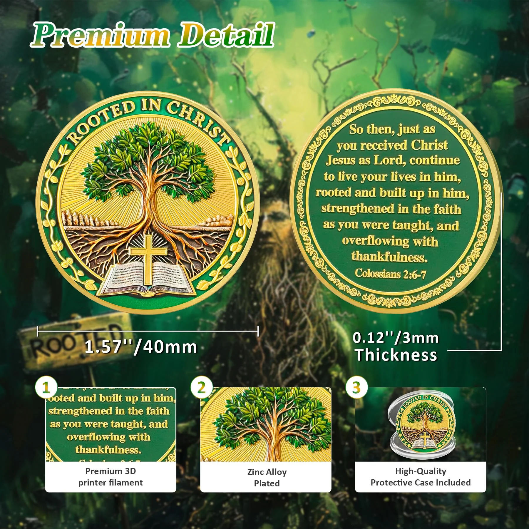 Rooted in Christ Christian Religious Challenge Coin - Image 5