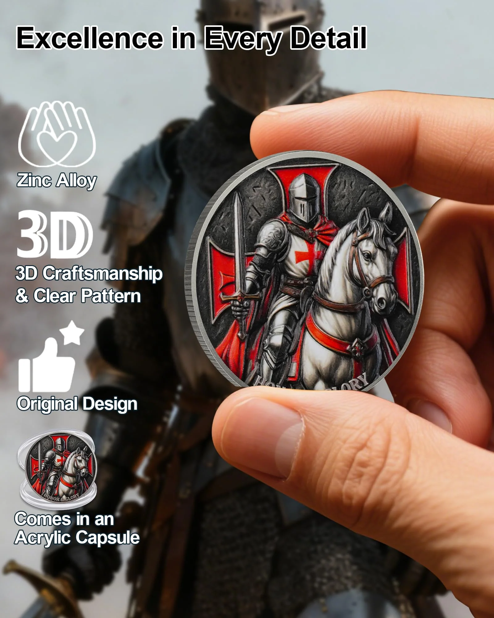 Knights Templar Challenge Coin with Red Cross - Image 5