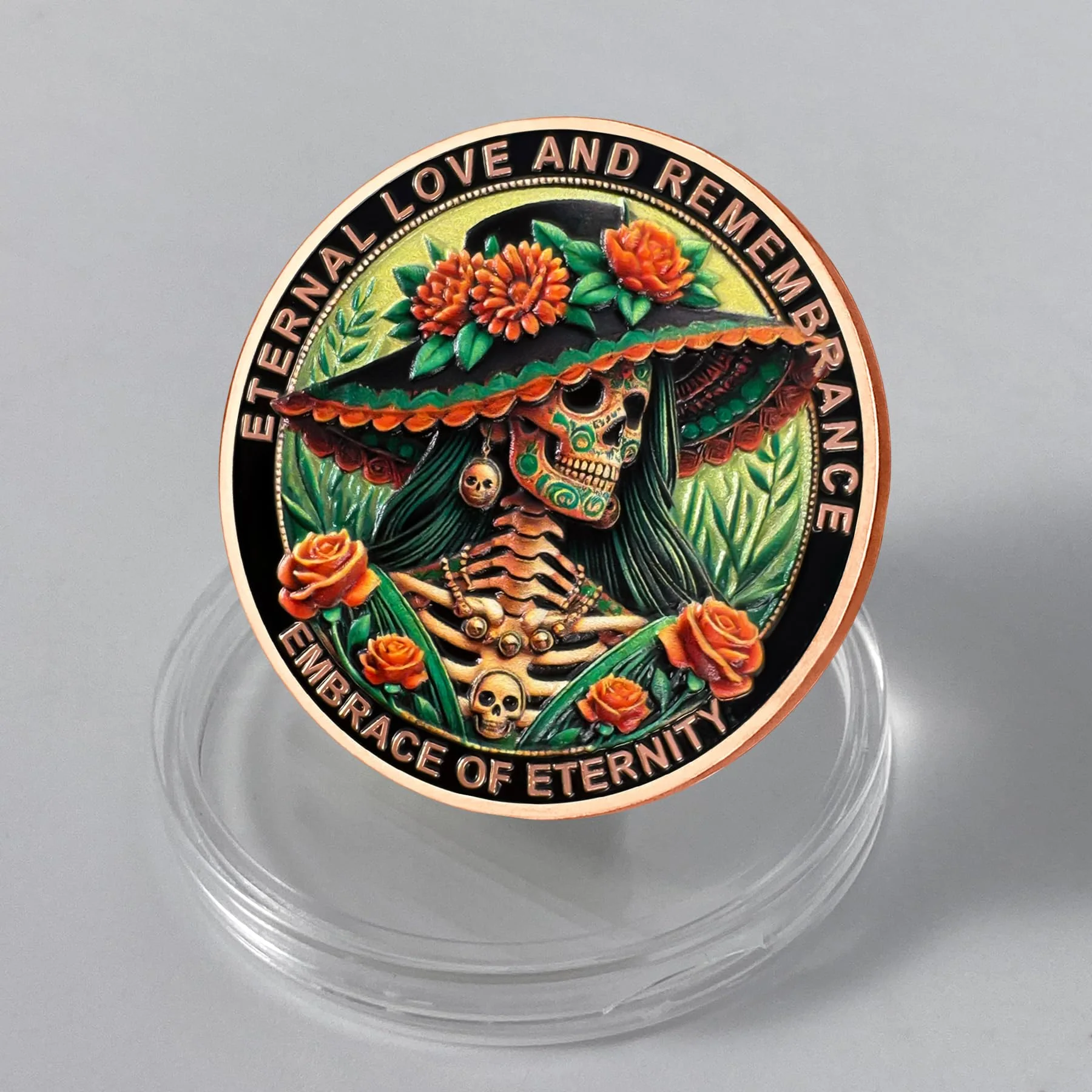 Eternal Love & Remembrance Skeleton Couple Dia de Los Muertos Memento Mori Coin - Image 3
