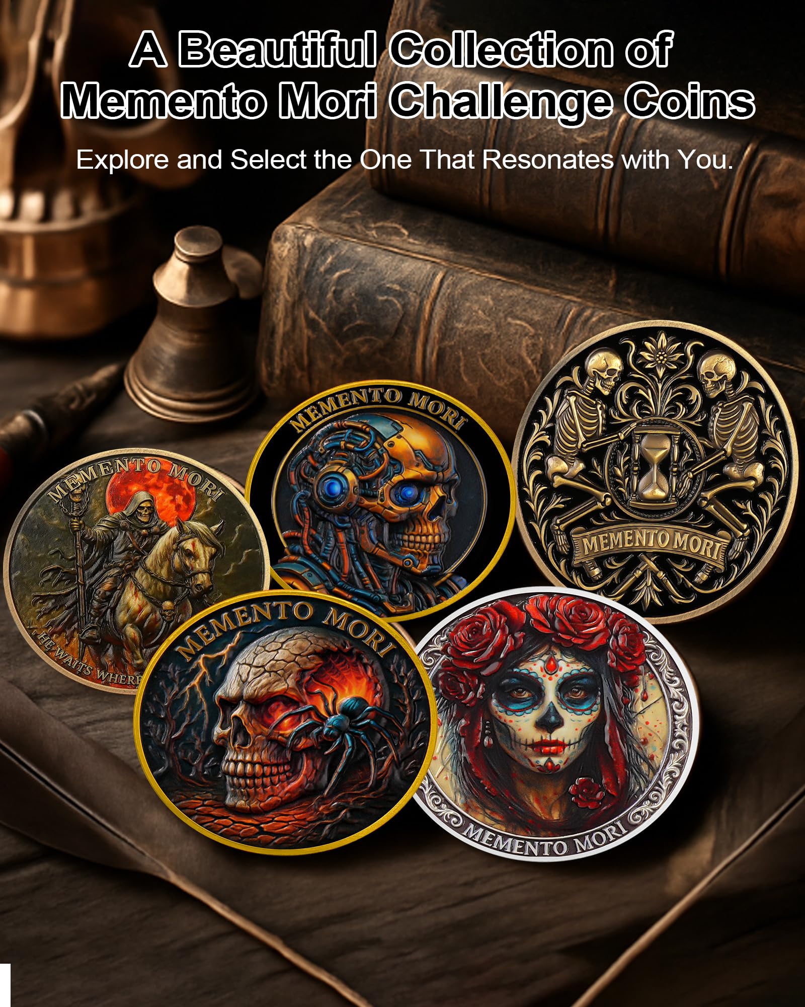 Dual Skeletons Guarding Hourglass-Symbol of Mortality and Time Memento Mori Coin - Image 2