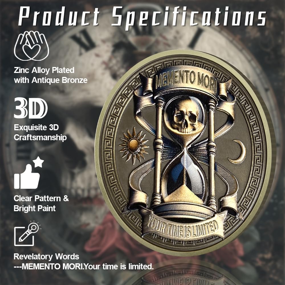 Daily Stoic Reminder Skull Challenge Memento Mori Coin - Image 7