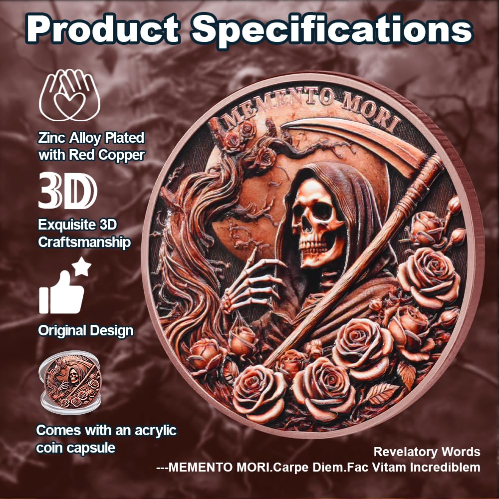 Stoic Reminder Memento Mori Coin Skull Challenge Coins - Image 8