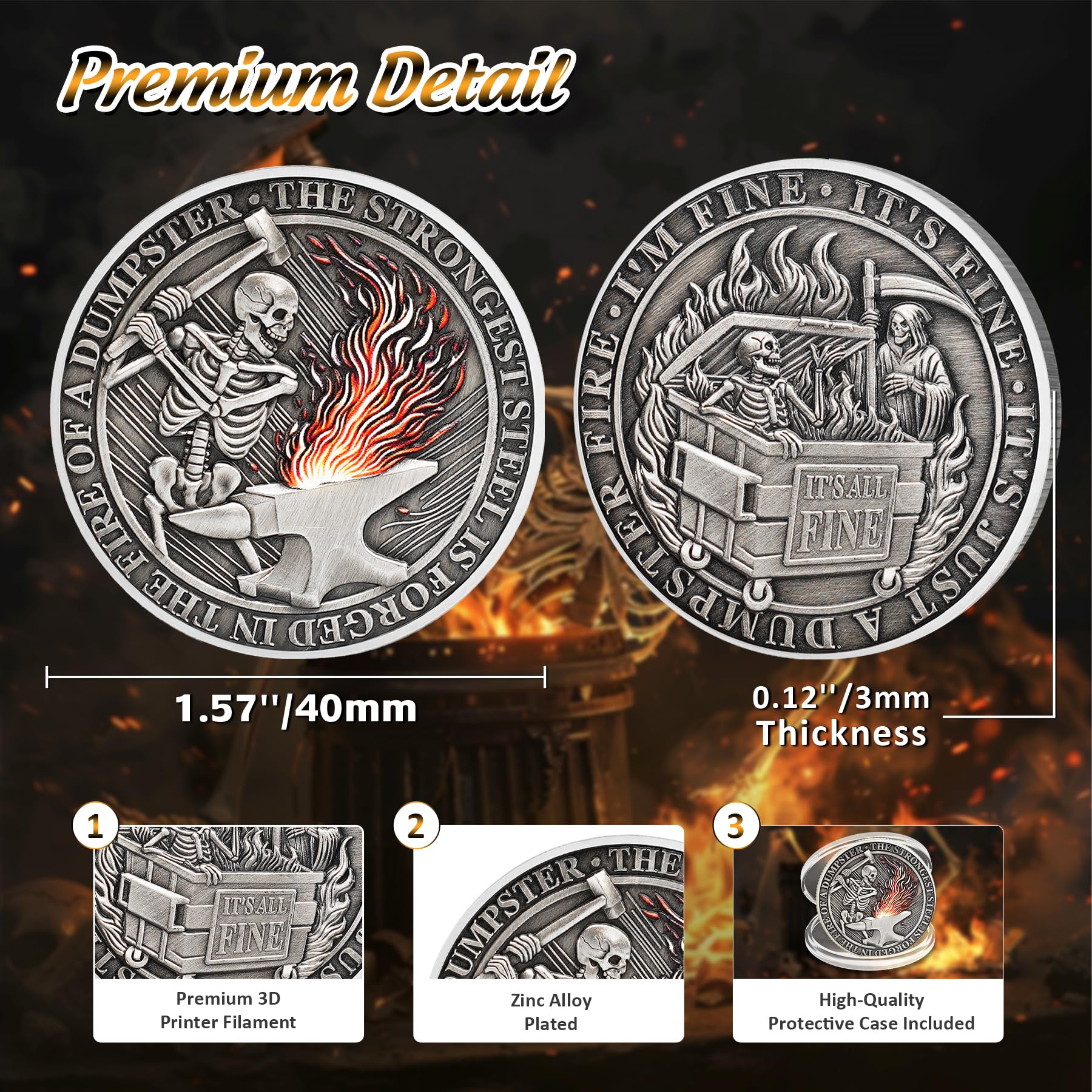 The Strongest Steel Skull Dumpster Fire Challenge Coin - Image 5