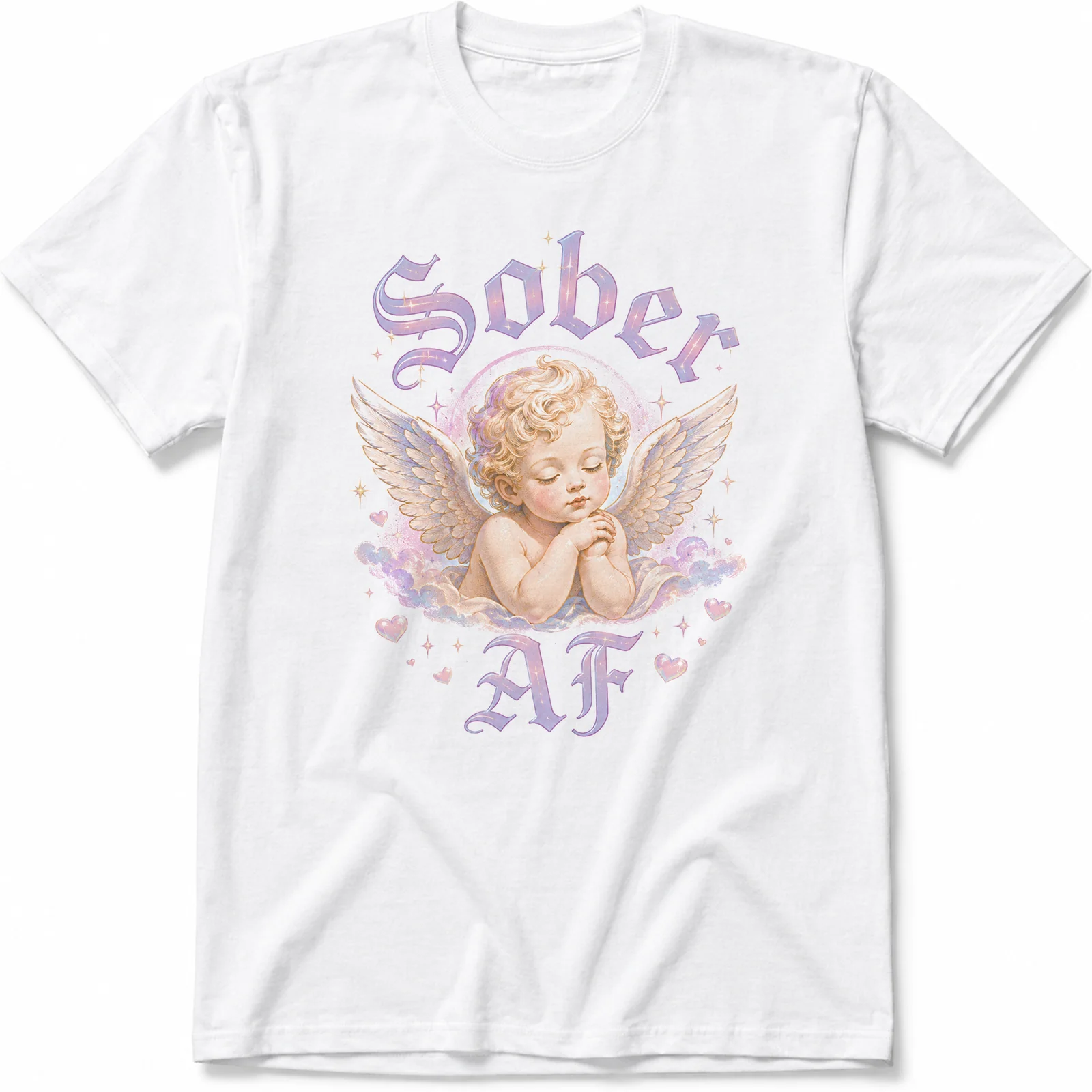 Sober AF – Sweet Cherub & Glitter Gothic Tee | Soft & Edgy Recovery Shirt | Sober Pride - Image 2