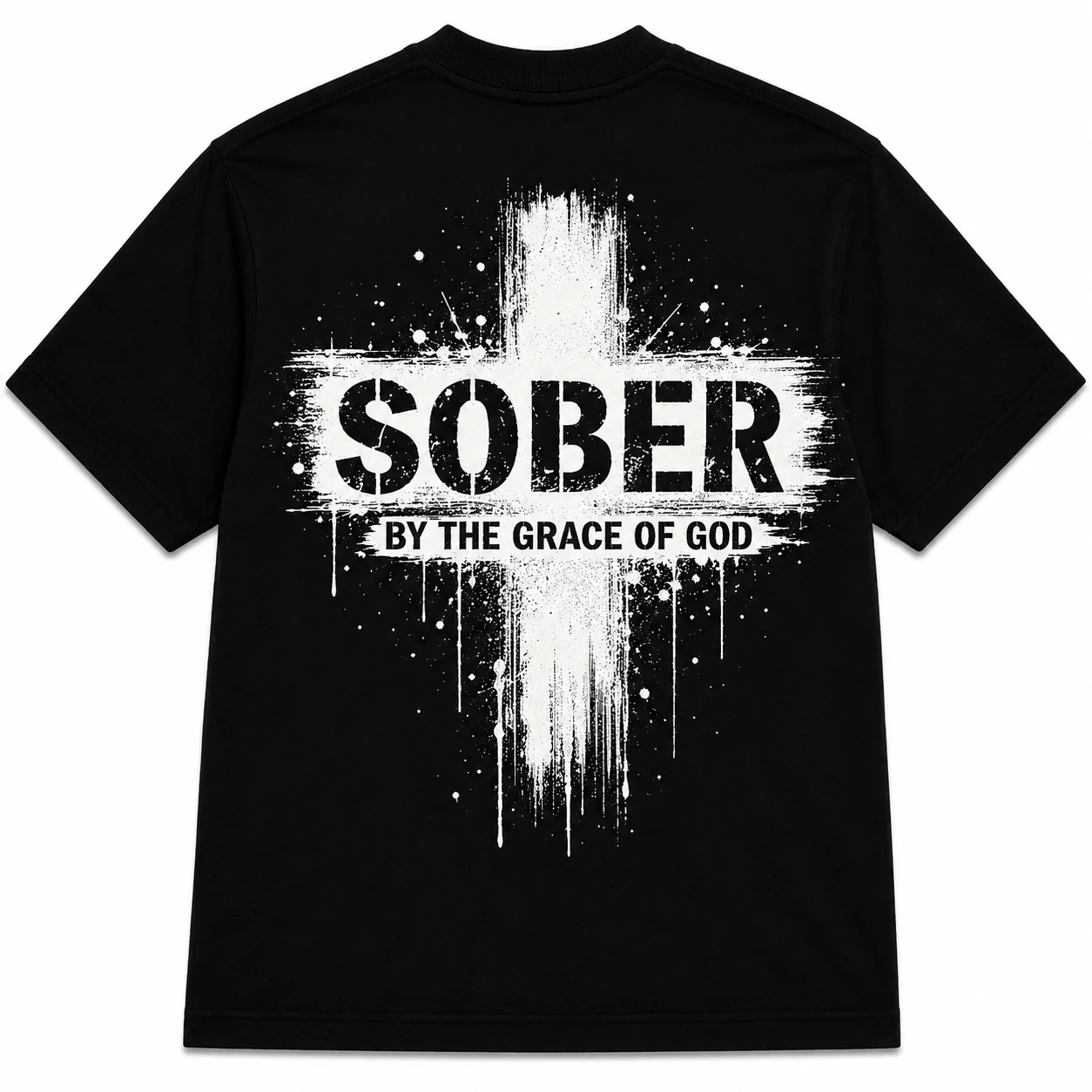 SOBER By The Grace of God– Grunge Cross T-Shirt | Faith-Based Recovery Apparel for AA/NA - Image 5