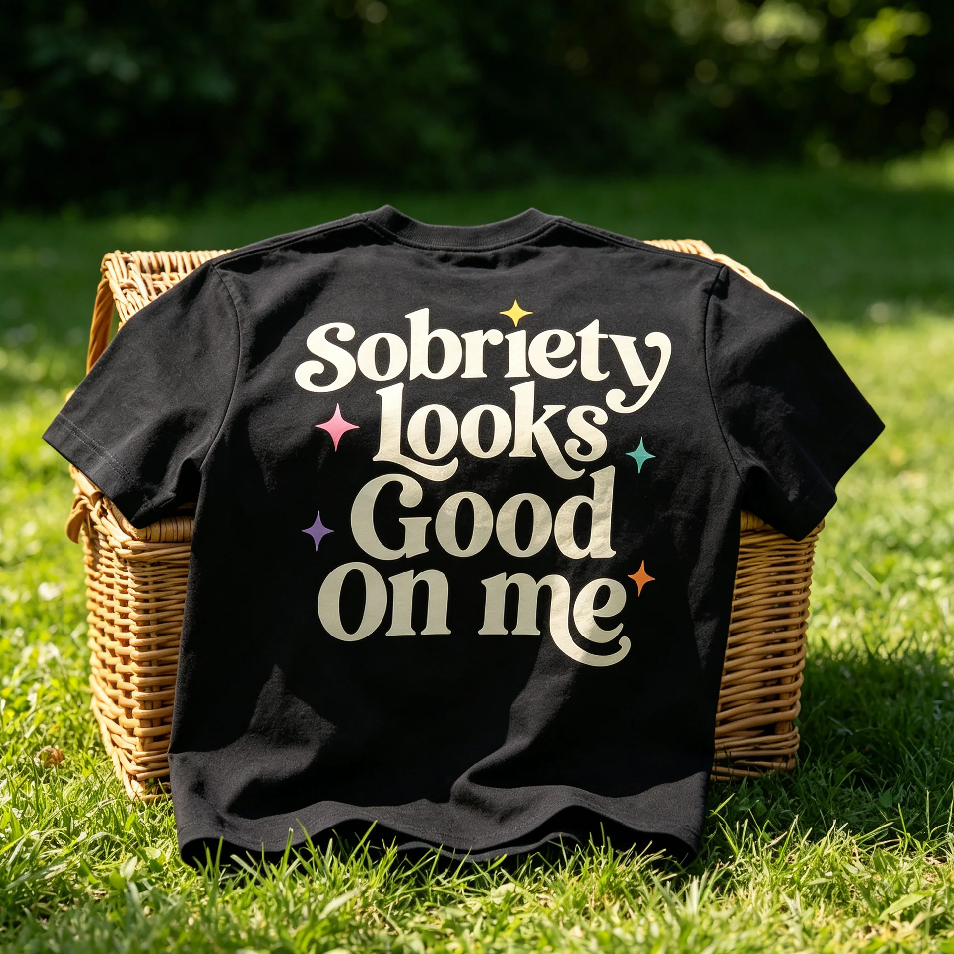 Sobriety Looks Good On Me – Retro Star Burst T-Shirt | Positive Recovery Affirmation Tee