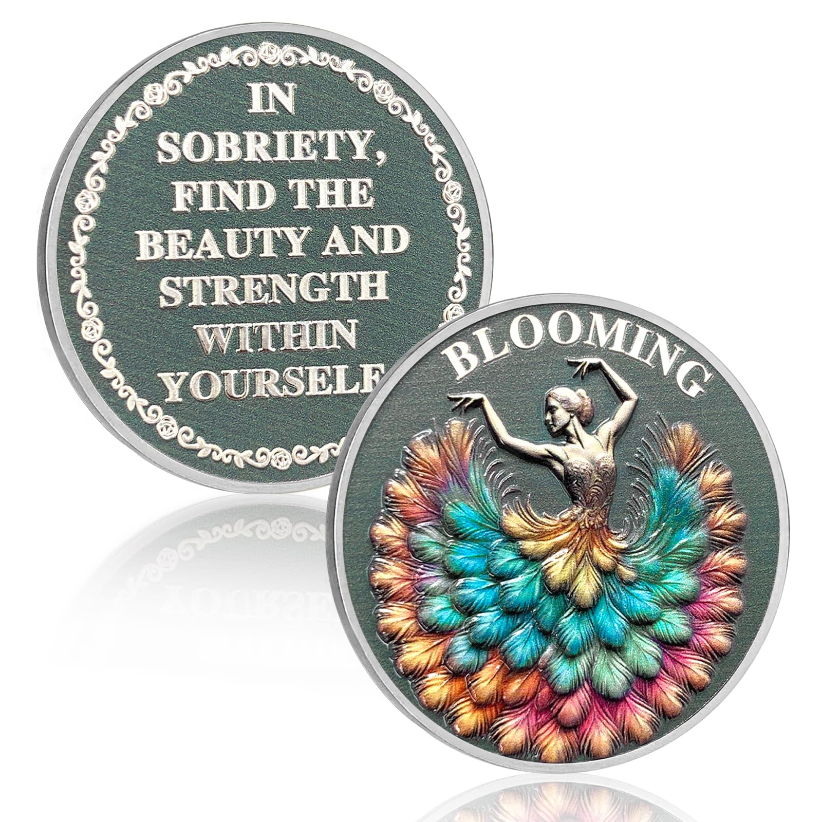 Sobriety Mint Blooming & Awakening Dancing Life AA Recovery Medallion/Chip/Coin - Image 3