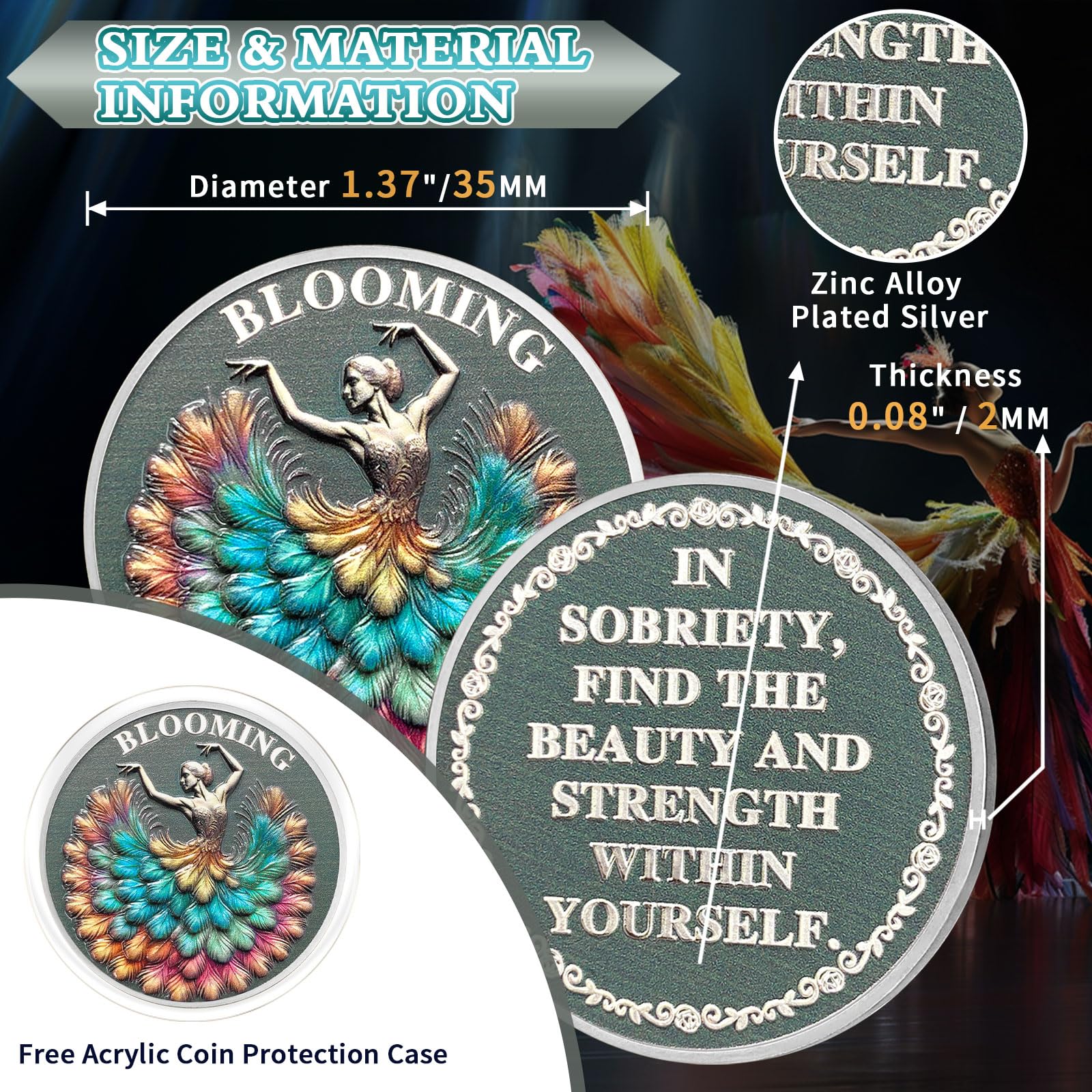 Sobriety Mint Blooming & Awakening Dancing Life AA Recovery Medallion/Chip/Coin - Image 8