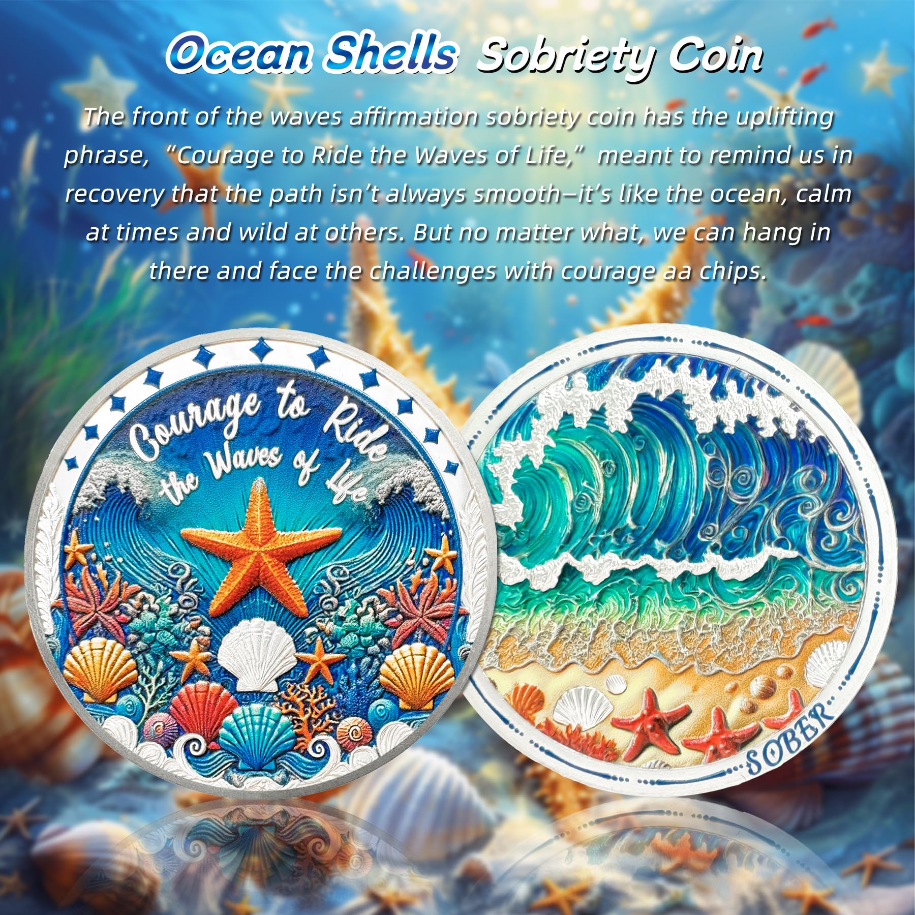 Sobriety Mint Ocean Shells AA Recovery Medallion/Chip/Coin - Image 2