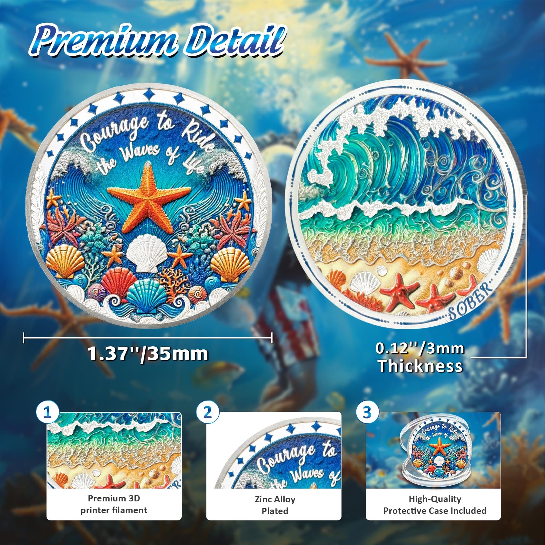 Sobriety Mint Ocean Shells AA Recovery Medallion/Chip/Coin - Image 6