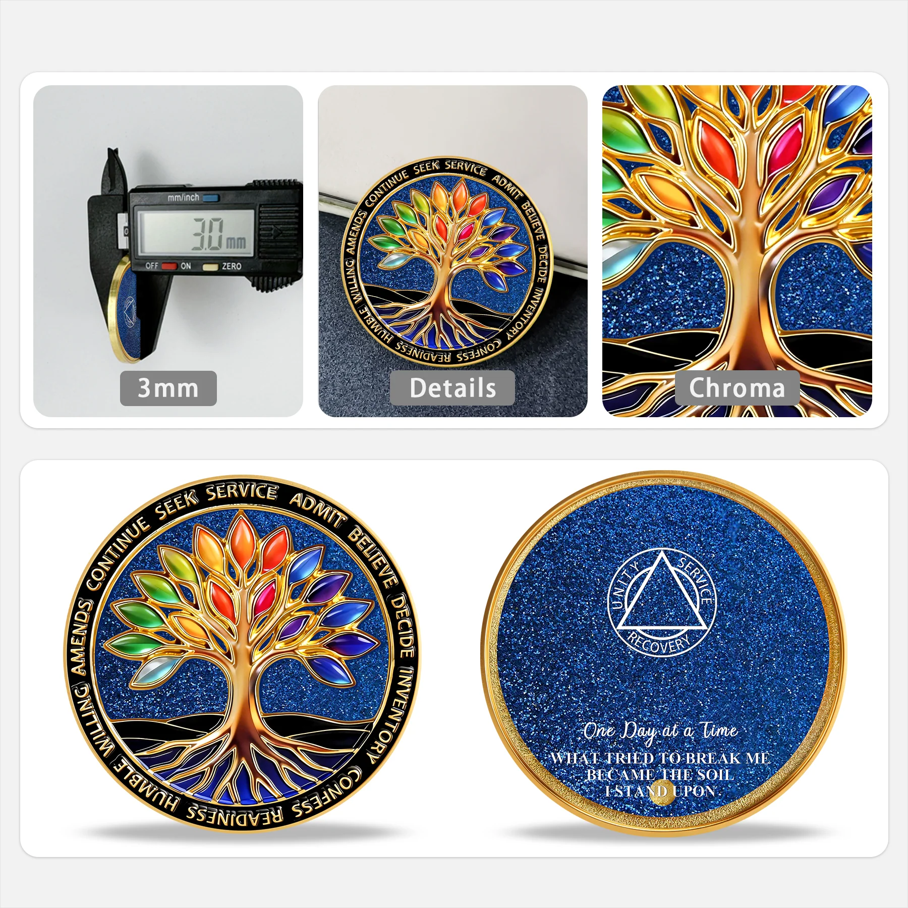 Sobriety Mint Glittering Rainbow Flowing Sand Tree AA Recovery Medallion/Chip/Coin - Image 12
