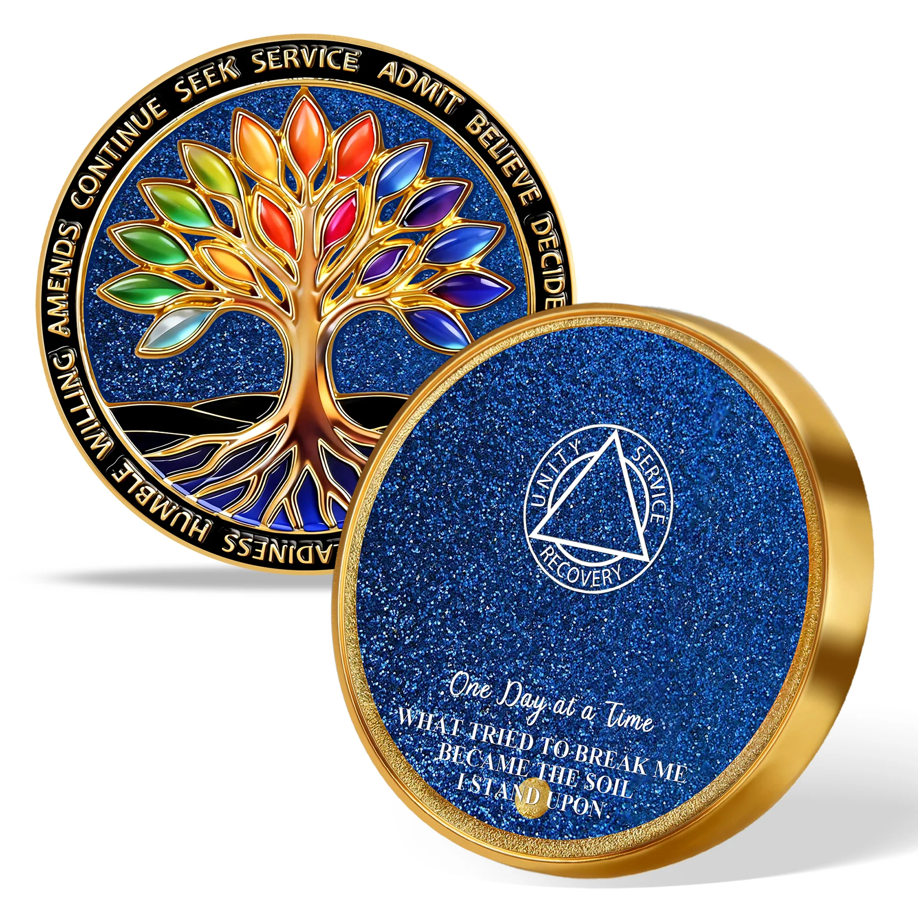 Sobriety Mint Glittering Rainbow Flowing Sand Tree AA Recovery Medallion/Chip/Coin - Image 13