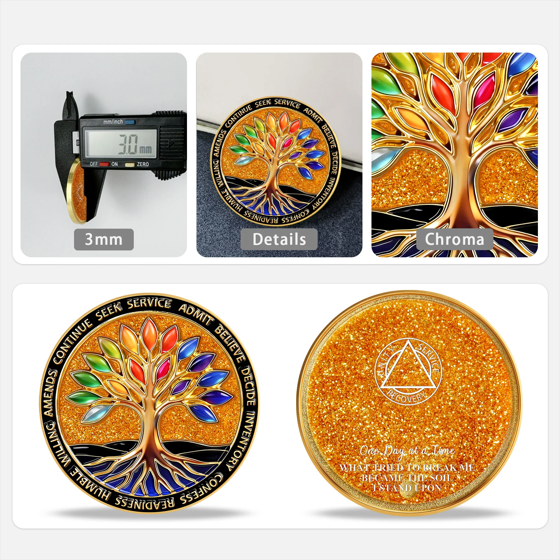 Sobriety Mint Glittering Rainbow Flowing Sand Tree AA Recovery Medallion/Chip/Coin - Image 4