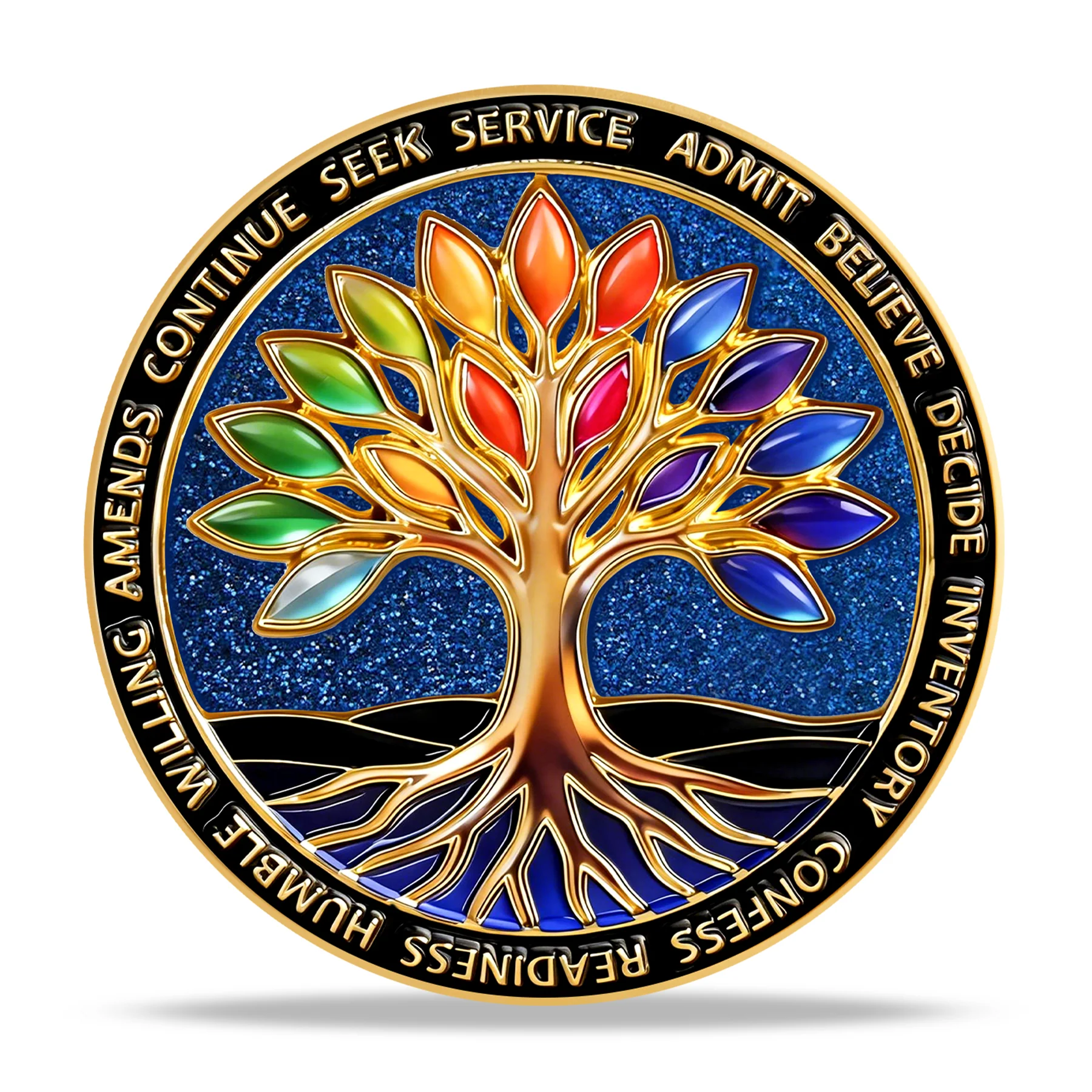 Sobriety Mint Glittering Rainbow Flowing Sand Tree AA Recovery Medallion/Chip/Coin - Image 8