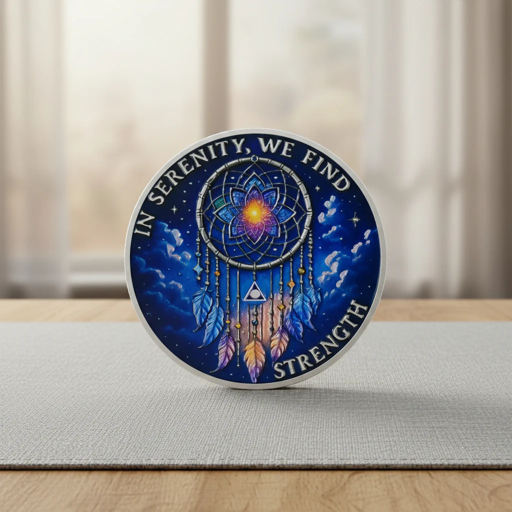 Sobriety Mint Starry Night Dreamcatcher AA Recovery Medallion/Chip/Coin - Image 3