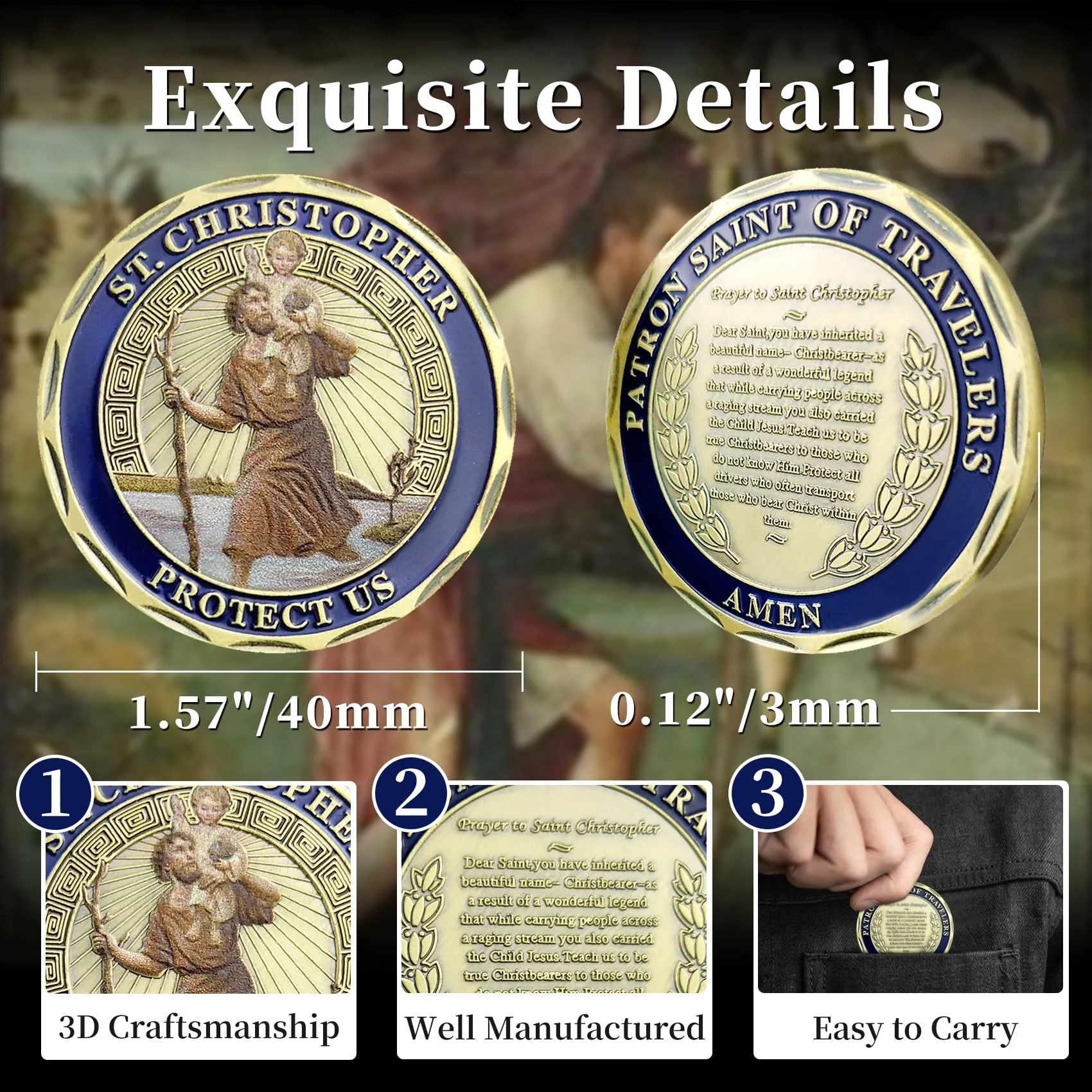 St Christopher Challenge Coin Protect Us Patron Saint of Travelers Prayer Safety St Christopher Car Medal Commemorative Gift - Image 4