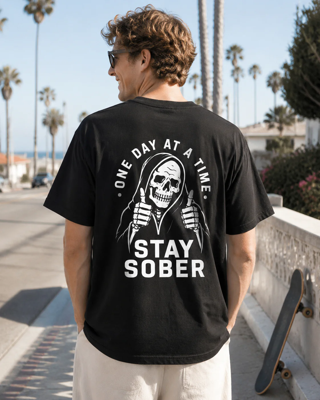 "STAY SOBER" – Grim Reaper Thumbs Up Tee | Funny Recovery T-Shirt | One Day at a Time - Image 2
