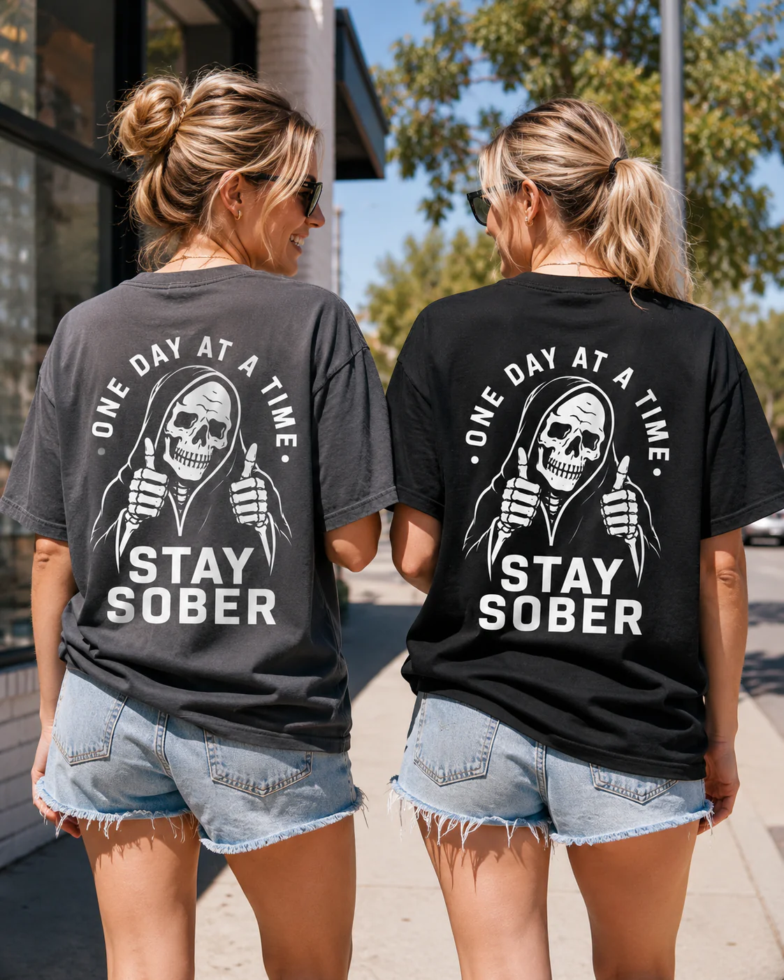 "STAY SOBER" – Grim Reaper Thumbs Up Tee | Funny Recovery T-Shirt | One Day at a Time - Image 3