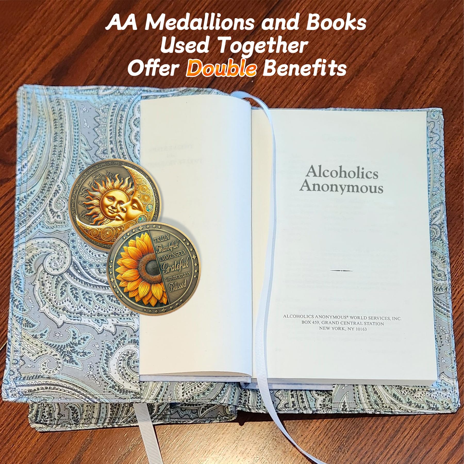 Celebrate Living Clean Narcotics Alcoholics Anonymous Sunflower Blessing Sobriety Recovery Coin - Image 3