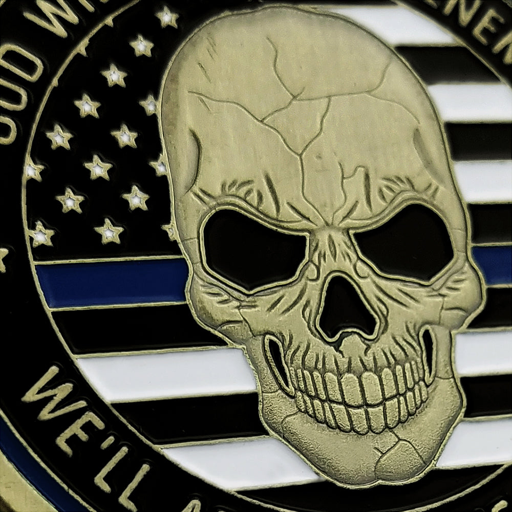Thin Blue Line Skull St Michael Police Challenge Coin - Image 4