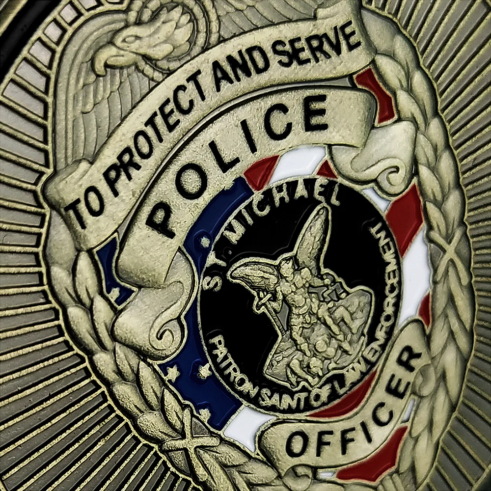 Thin Blue Line Skull St Michael Police Challenge Coin - Image 5