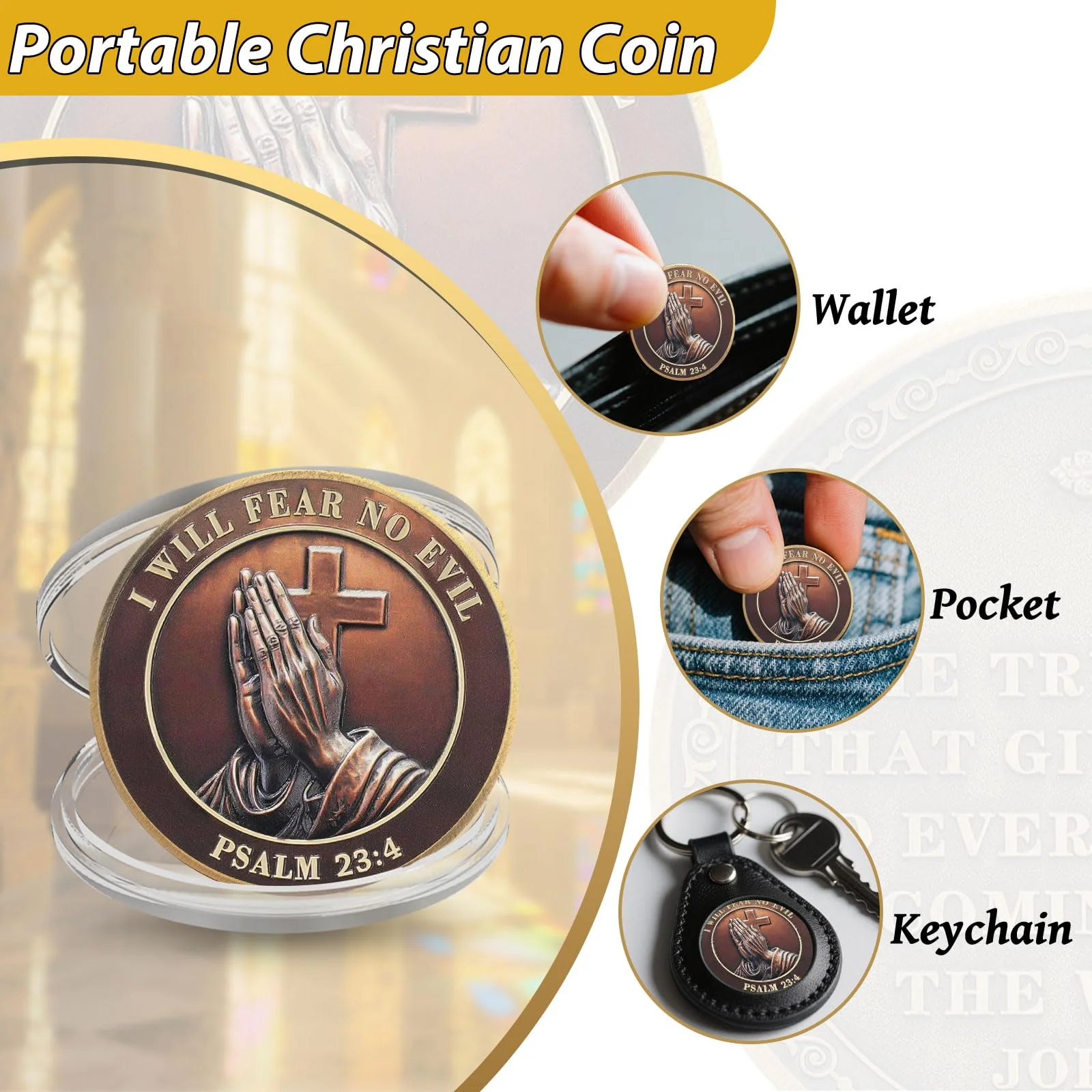 I Will Fear No Evil The Lords Prayer Christian Challenge Coin - Image 6