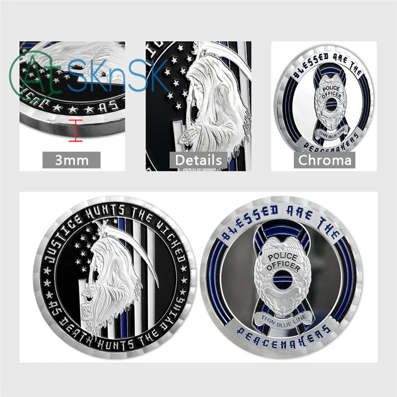 US Police Thin Blue Line Justice Death Challenge Coin - Image 6