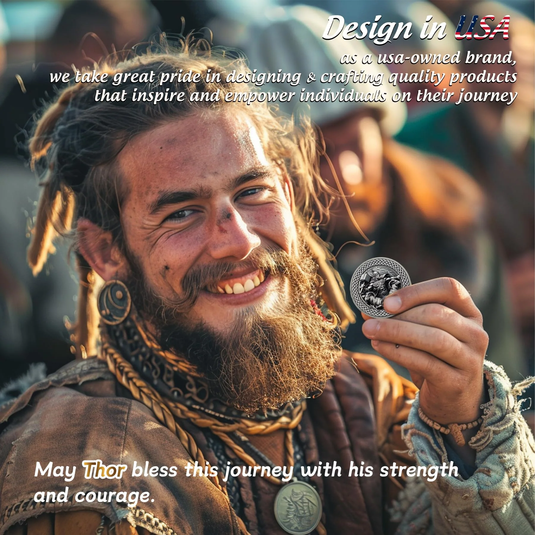 Norse Mythology Viking Thor Hammer Tanngrisnir Tanngnjóstr Coin - Image 3