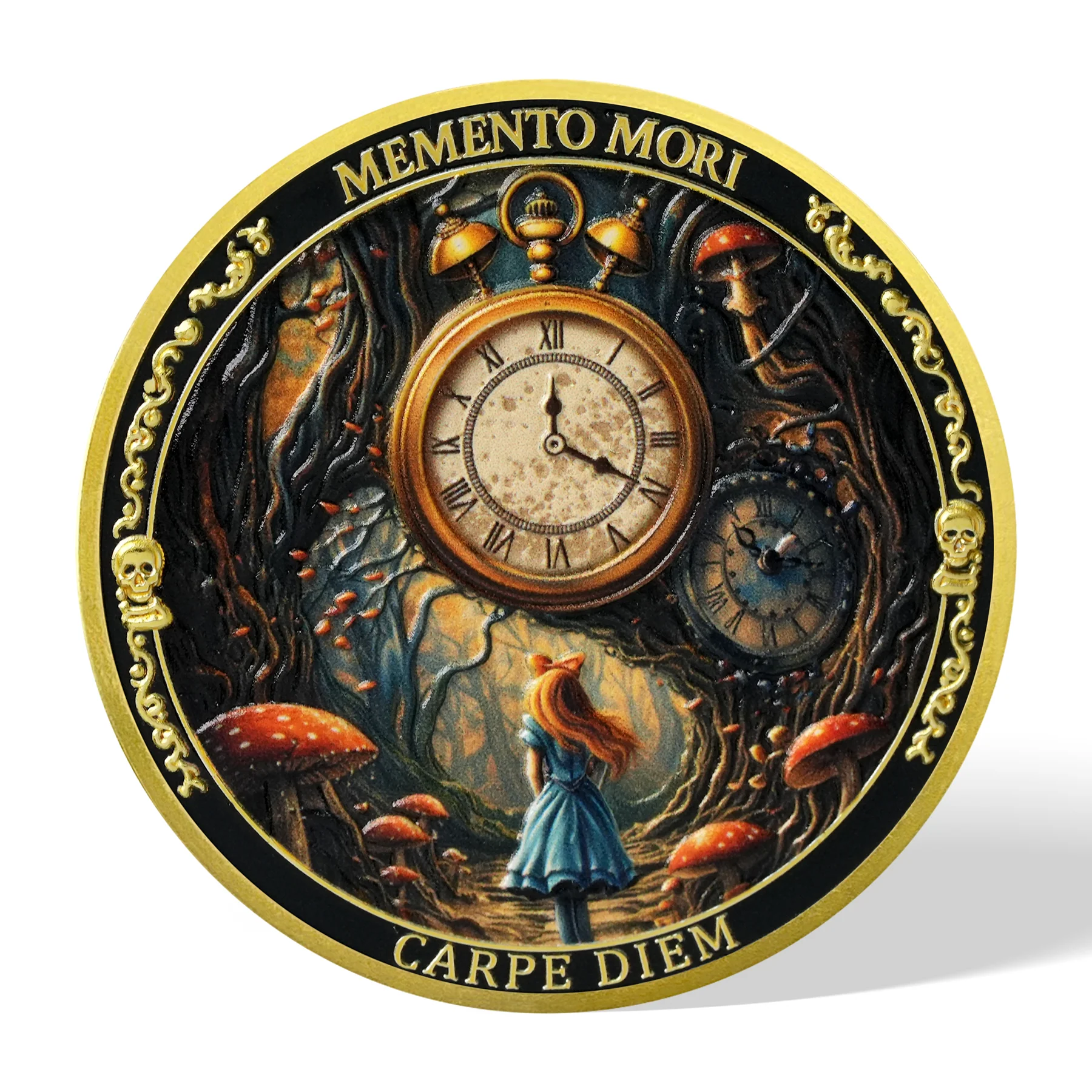 Wonderland Forest & Steampunk Cat Memento Mori Coin - Image 7